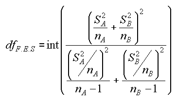d.of.f, formula by F. E. Satterthwaite, 1946